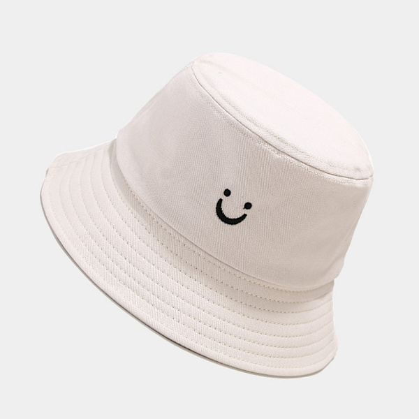 Hink med broderi av leende ansikte, unisex, 100 % bomull, vändbar