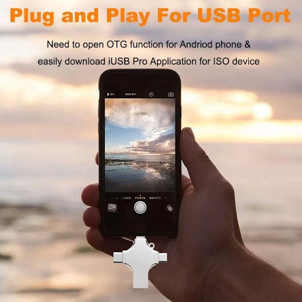 Automatisk backup-lösning för flera enheter, 4-i-1 fotobackup-sticka med extern lagring och enkel dataskydd (128GB)