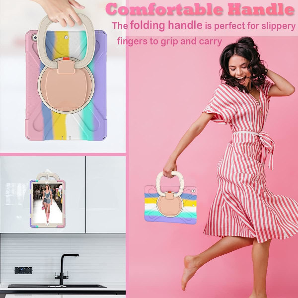 Cover til iPad 10.2, 9. generation 2021 / 8. generation 2020 / 7. generation 2019, robust og stødabsorberende børnecover med skærmbeskytter, roterende stativ/blyant