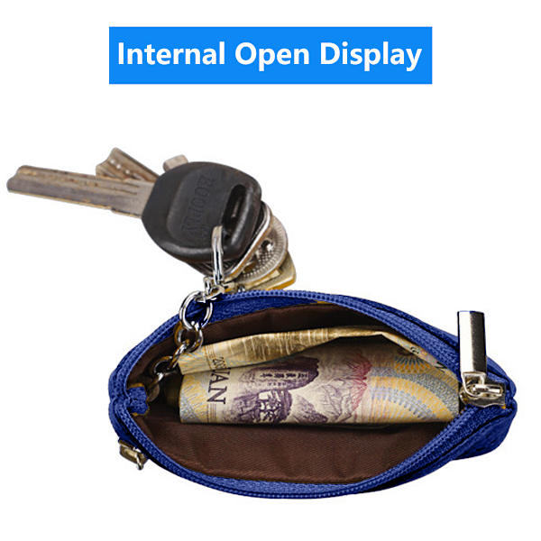 Dames äkta lädermyntbörs Mini Pouch Change Wallet med nyckelring
