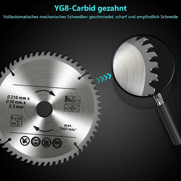 Robust Konstruktion Cirkelsågblad Set, 3 Delar Non-stick Belagd Karbidlegering För Högkvalitativ Skärning, 210 X 30Mm Tct Sågklingor För Trä