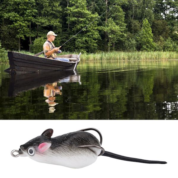 Keinotekoinen syötti Hiirimuoto Pehmeät kalastusvieheet Kaksoiskoukut Välineet Tarvike (Tummanharmaa)
