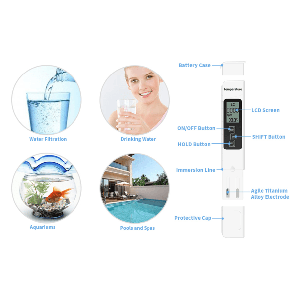 Vannkvalitetstester TDS EC-måler Temperaturmåling Combo for drikkevann Akvarier Basseng