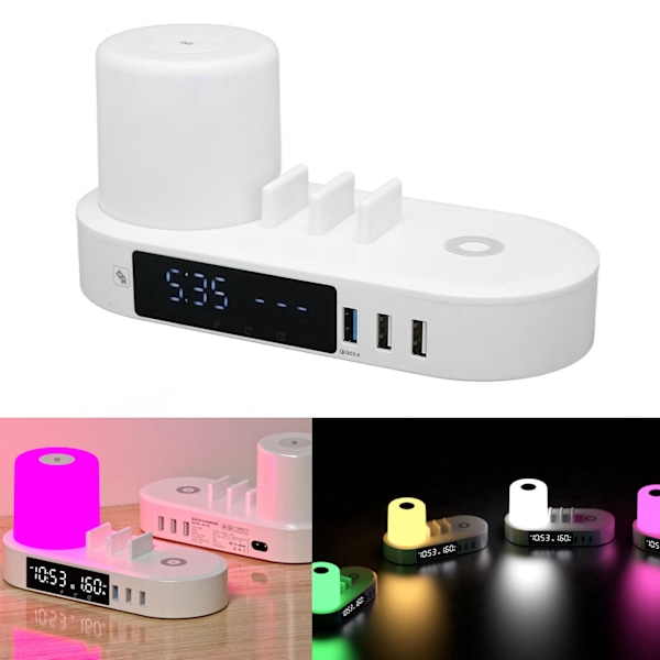 Wireless Charger Clock Multifunction Touch Control Colourful Night Light 6USB Interface Fast Charging Station 100V‑240V EU Plug