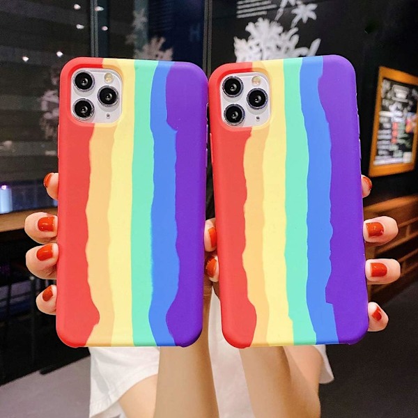 Färgglad Regnbåge för iPhone Flytande Silikon Fräscht och Sött Skyddande Mobilskal, för Tjejer, Kvinnor, Män (Regnbåge) Rainbow iphone 11 Pro Max