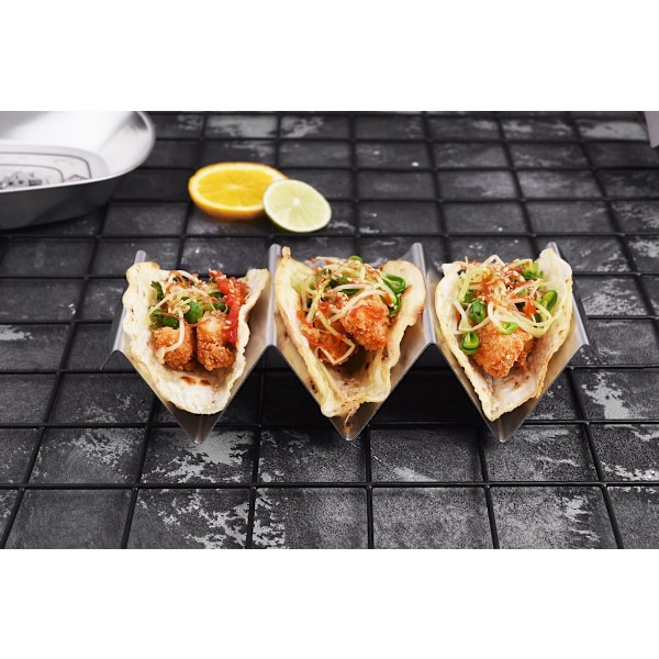 Master Chef's Choice, Vändbar Design Taco-hållare i Rostfritt Stål, Ugnsäker för Perfekt Bakning, Grill-säker för Rökig Smak, Diskmaskinsäker för