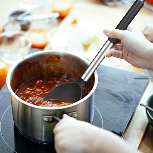 Mångsidiga silikonskedar för matlagning, värmebeständiga verktyg för non-stick kokkärl (2-pack, svart)