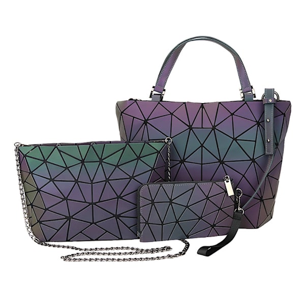 3 kpl/setti PU geometrinen valaiseva olkalaukku crossbody-laukku naisille