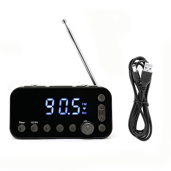 DABA1 Klokke FM-radio Dual USB med ladeport LCD-skjerm Bakgrunnsbelysning Justerbart volum Alarmklokke Radio