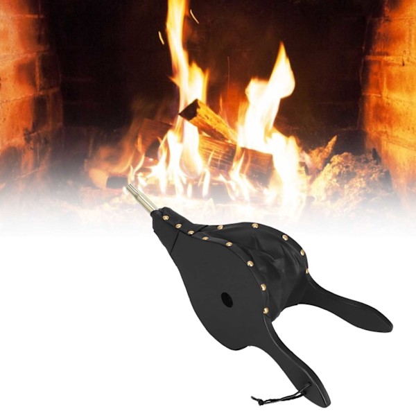 Eldbälg i kompositmaterial, värmebeständigt läderhandtag & metallnitar, bästa sällskapet för inomhuseldstäder, eldstäder, BBQ (18,7x7,7 tum)