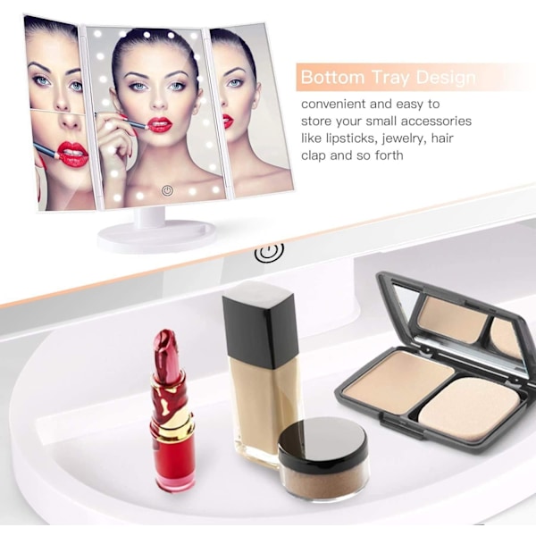 Effortless Vanity Gift, 21 LED-lampor Touch Dimming Sminkspegel med 180 Graders Rotation, Portabel Skönhetsbordsspegel för Hem & Resa