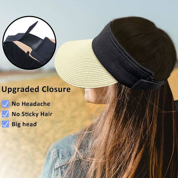 Kvinnors Halm Sol Visir Hatt Bred Brätte Sommar UV-skydd Strand