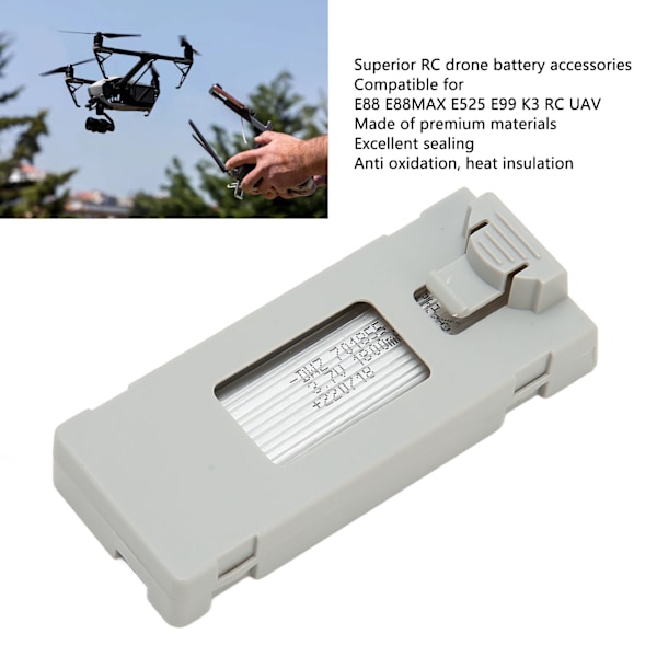 RC-lennokkien akku, ammattimainen 3,7 V 1800 mAh:n kauko-ohjattava UAV-akku E88 E88MAX E525 E99 K3 RC UAV:lle, harmaa