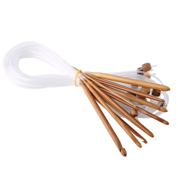 12pcs Carbonized Bamboo Afghan Tunisian Crochet Hooks Set Carpet Rug Weave Knitting Needles