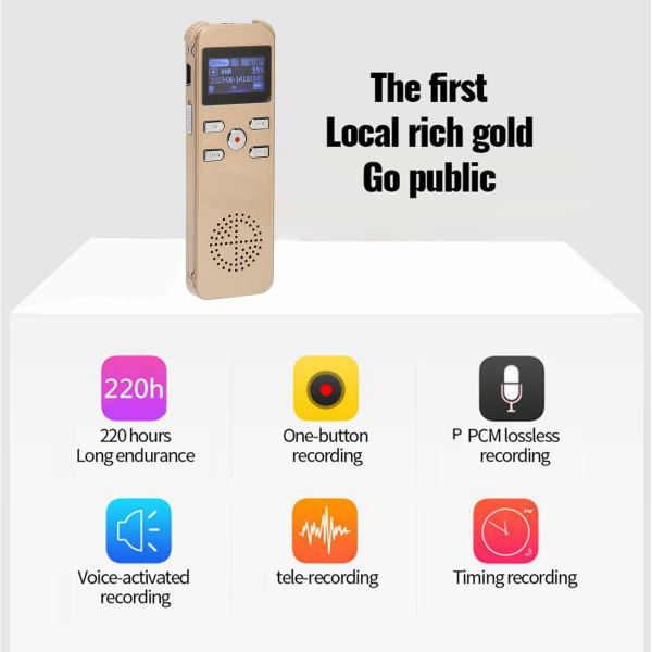 Digital röstinspelare Röstaktiverad inspelare 220 timmar Ljudinspelningsenhet MP3-inspelare för föreläsningar Möten