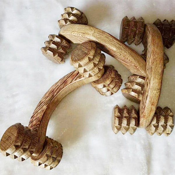 Massageverktyg i trä, handhållen massagerulle för djupvävnadsmassage för lymfdränage, naturligt trä, ergonomisk design för smärtlindring, cellulitreduktion
