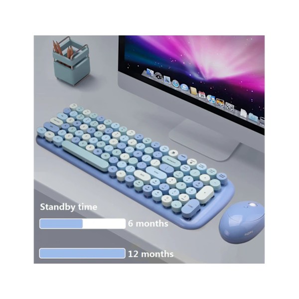 Unikt trådlöst tangentbord och mus-set, inspirerat av retro skrivmaskinsdesign, Plug and Play-installation med 1 USB-kontakt, Ergonomisk tangentplacering,