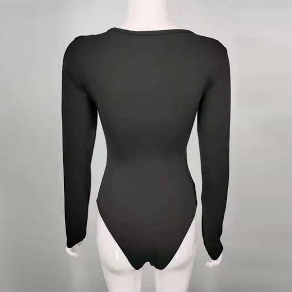 Bodysuit Topp Dam Båthals Enfärgad Långärmad Åtsittande U-hals Polyester Jumpsuit L Svart