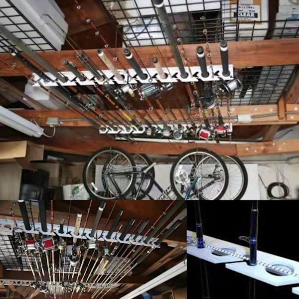 Spöhållare i polypropen, enkel installation för hållbar konstruktion, platsbesparande vägg- eller takmonterade fiskespöställ för spö- och rullkombinationer