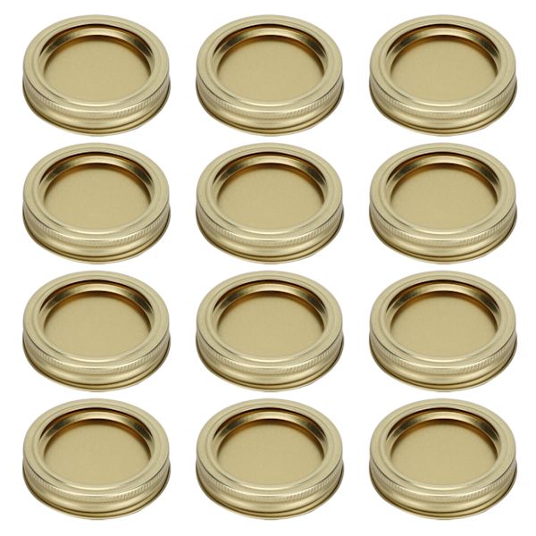 12 st 70 mm runda burkar med vanlig öppning, lock med delad tätning för kryddor, honungskonservering (XH00176 guld)