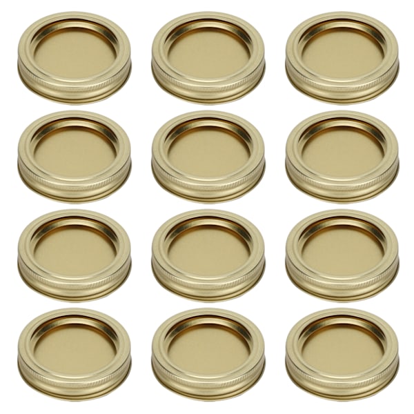12 stk. 70 mm runde almindelige mund split-type glaslåg beholder forsegling låg til krydderi honning konservering (XH00176 guld)