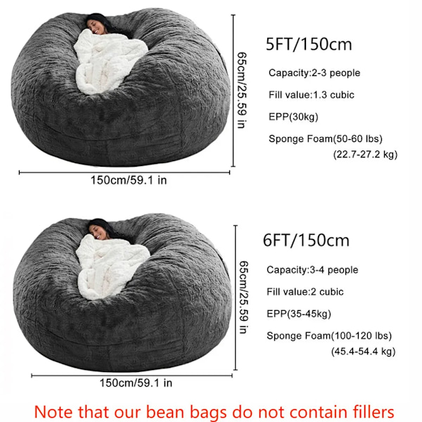 Mjuk sittpufföverdrag för vuxna (utan fyllning) Khaki 180*90cm