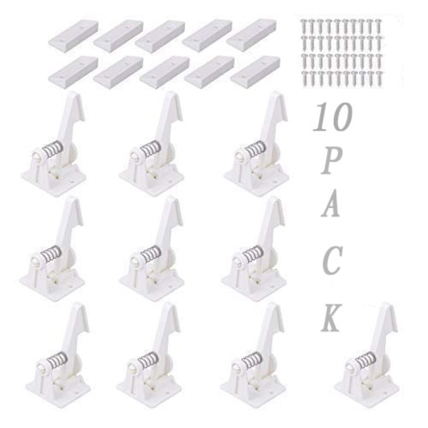 Skåplås för Sömlös Barnsäkerhet, 10-pack Osynlig Design Barnskydd, Inga Borrande Fjäderlås för Universell Användning, 3M-tejp för