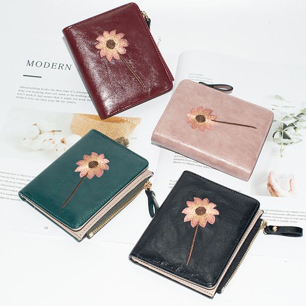 Läder söt plånbok myntväska handväska för kvinnor flickor med blommor vår design