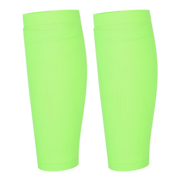 Ett par utomhus sport nylon fluorescerande gröna fotbollsskydd strumpa fotbollsskydd skenbensskydd benskydd stöd