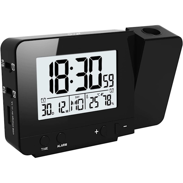 Projektionsväckarklocka, Digital LCD-skärm med Dubbla Alarm och Progressiv Volym, Perfekt för Barn, Lättinställd Dimmer, Helgläge