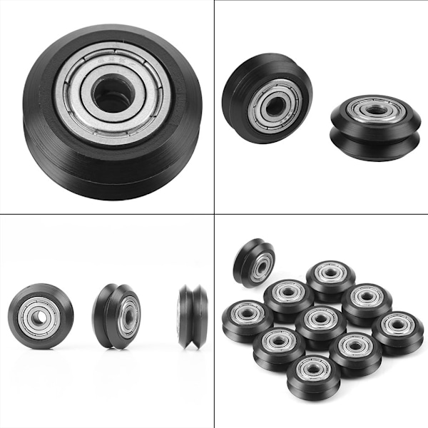 Precisions V-form Hjulset, Slitstarkt POM-material 625 Lager Glidande Grind för Pålitliga CNC 3D-skrivartillämpningar, Svart (10 ST)