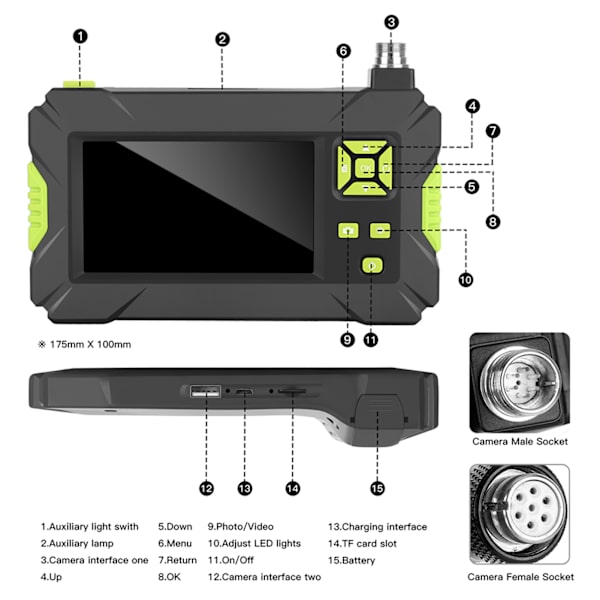 4,3 tuuman P30 1080P HD putkitarkastusendoskooppikamera IP67 vedenpitävä teollinen boroskooppi 10 m/32,8 jalan kaapeli
