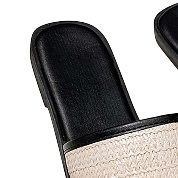 1 Par Vävda Tofflor Dam Retro Platt Botten Enkel Rem Sandaler Fransk Nisch Sommarskor Svart Storlek 38