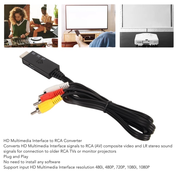 HD Multimedia Interface til RCA-konverter Profesjonell HD Multimedia Interface til AV-adapter for gammel TV-skjerm-projektor 3,3 fot