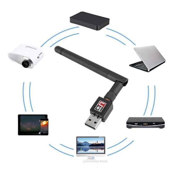 W90 RTL8188ETV150M Trådløs Nettverksadapter 150Mbps USB2.0 WIFI Mottakeradapter