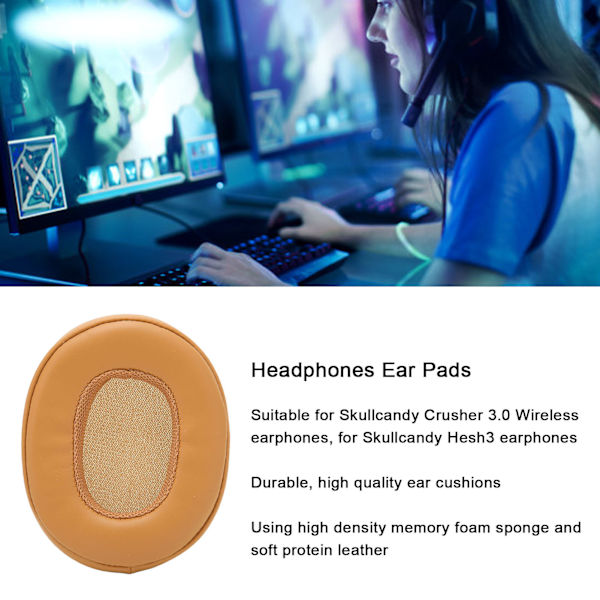Proteiniset nahkaiset korvapehmusteet Skullcandy Crusher 3.0 Wireless Hesh3 -korvapehmusteiden korjausosiin, vaaleanruskea