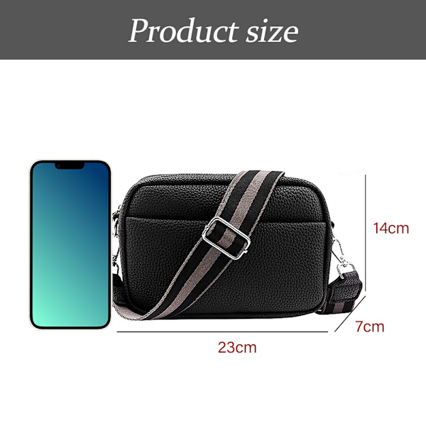 Crossbody taske til kvinder, lille læder kamerataske tyk rem Cross-body tasker, Triple lynlås skuldertaske
