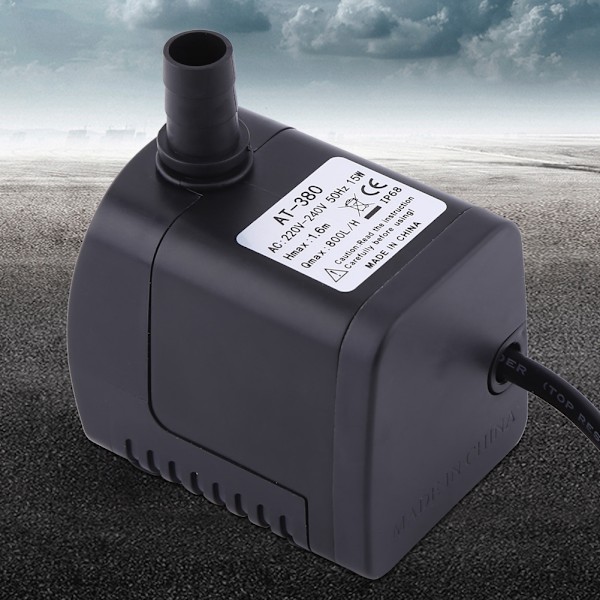 1 stk. Plast 220V 15W 800L/H Springvand Luft Fisktank Akvarium Vand Nedsænkelig Pumpe Sort