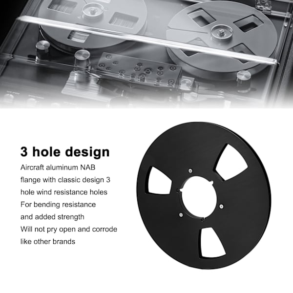 1/4 10,5 tommer Tom Spolereel 3 Huller Aluminium Legering Universal Åbningsmaskine Del Lyd Bånd Spolereel til Pioneer Sort