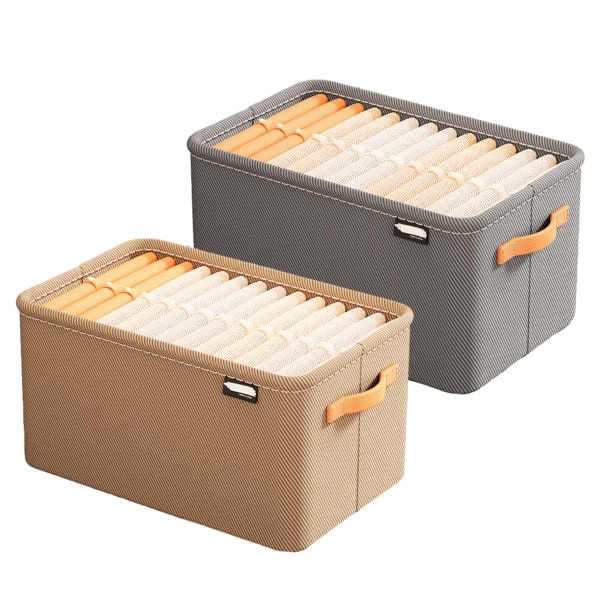 2-pack förvaringskorgar för organisering av canvas tyg förvaringskorgar med läderhandtag för hylla kläder tom presentkorg