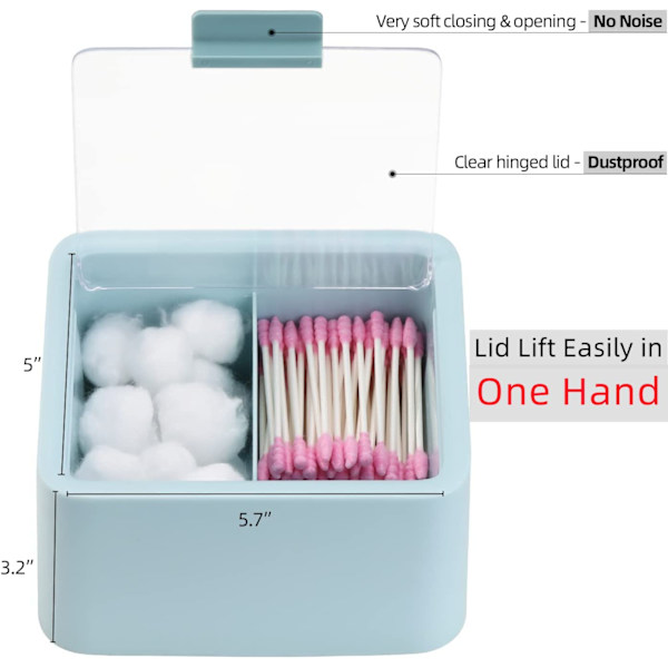 Q-tips hållare behållare för bomullstussar, tops, rundor, tandtråd, dispenser behållare låda med 2 fack, badrum fåfänga bänkskiva förvaring