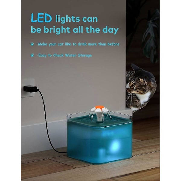 GETIT Kattvattendispenser, Ultratyst vattendispenser, Kattvattendispenser med LED-ljus