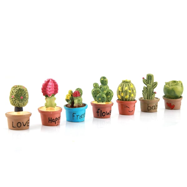 Liten kaktus miniatyr suckulenta växter kruka dockhus dekoration mini växt (7 st)