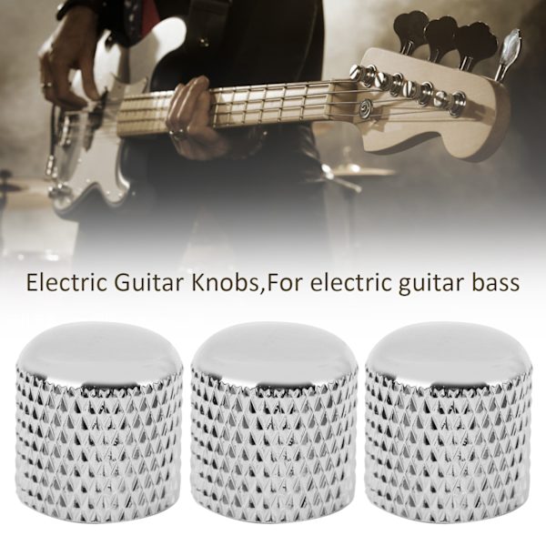 3 st elektrisk gitarr bas volymkontrollknoppar metallströmbrytare knopp ersättningstillbehörSilver