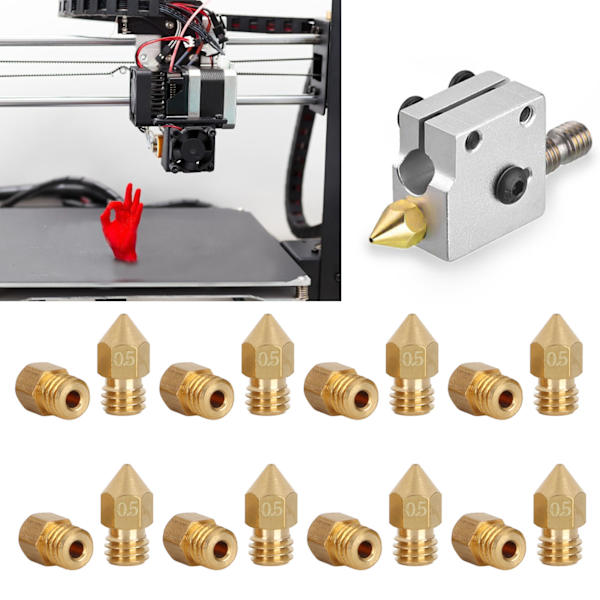 20 stk MK8 dyse sett 1,75 mm M6 gjenge polerte ekstruder dyser med oppbevaringsboks for 3D-skriverutskifting 0,5 mm