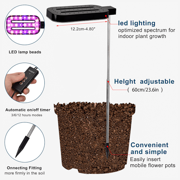 Innovativ Odlinglösning, LED Växtlampa för Inomhusväxter, Automatisk Timer Bordslampa för Bekväm Växtvård