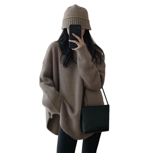 Enfärgad stickad tröja för damer, höst och vinter, förtjockad design, nisch, lös, lat stil, ytterkläder