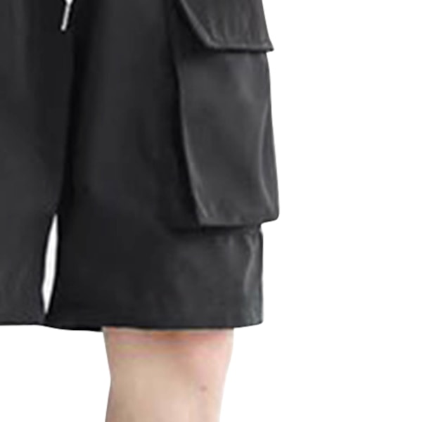 Herr Sommarshorts Multipla Fickor Dragsko Knälång Lös Passform Trendiga Casual Strandshorts Svart XL