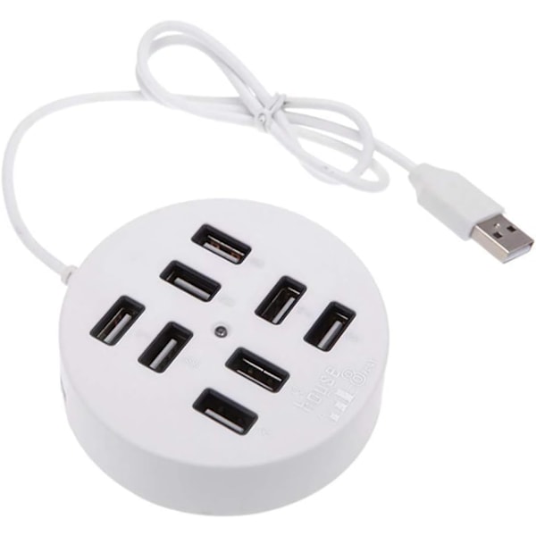 USB 8 Portars Box Multi Dataöverföring USB 2.0 Hub Rund Form Multi-Port Splitter Laddare Adapter Ersättning med LED för USB-enheter, Telefon, USB White