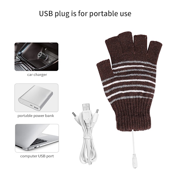 1 par 5V USB vinter varma värmehandskar herr dam uppvärmda halvfinger vantar kaffe